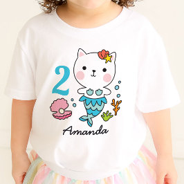 Cat Mermaid Girl Birthday Personalized T-Shirt