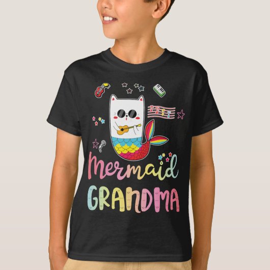 Cat Mermaid Grandma Funny Grandmoeder Family Match T-shirt (Voorkant)