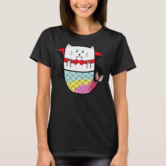 Cat mermaid Halloween Vampire Dracula T-shirt (Voorkant)