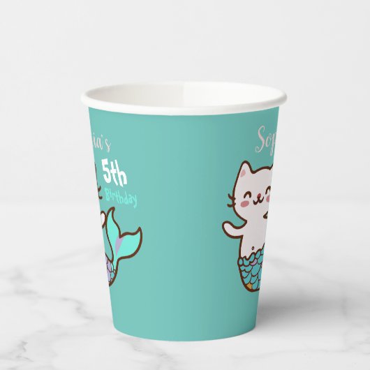Cat Mermaid Meisje Verjaardag Schattige Purmaid Me Papieren Bekers (Links)