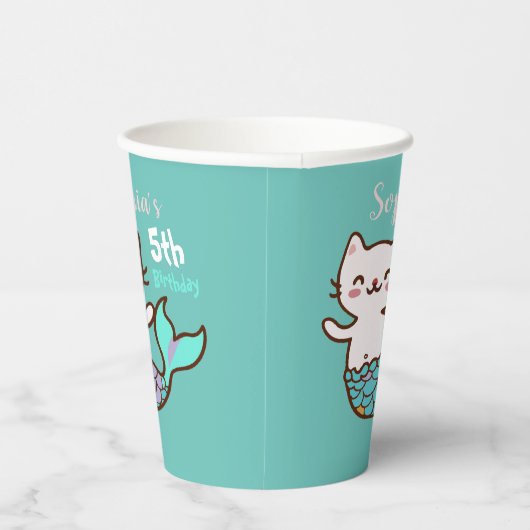 Cat Mermaid Meisje Verjaardag Schattige Purmaid Me Papieren Bekers (Rechts)