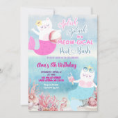 Cat Mermaid Pool Party Verjaardag Uitnodiging (Voorkant)