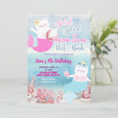 Cat Mermaid Pool Party Verjaardag Uitnodiging (Staand voorkant)