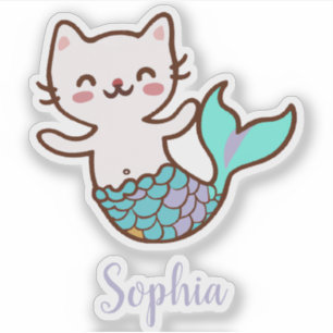 Cat Mermaid Schattige Girly Script Meowmaid Purmai Sticker