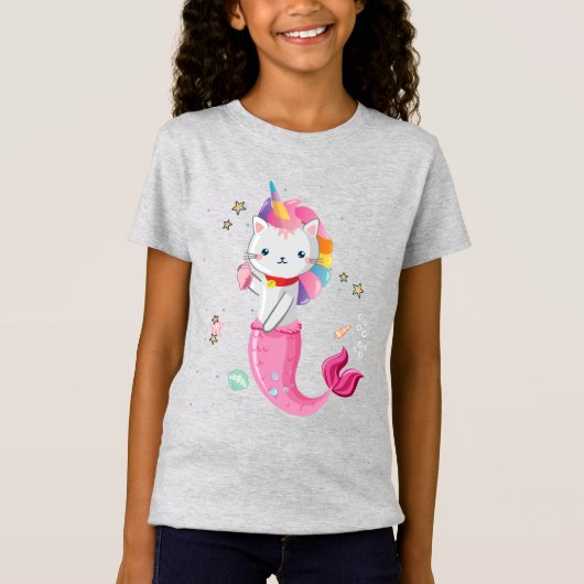 Cat Mermaid Unicorn T-Shirt Girl (Voorkant)