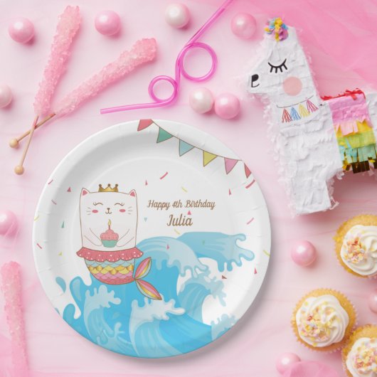 Cat mermaid verjaardagsfeestje bord (Feest)
