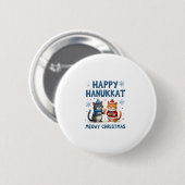 Cat Merry Christmas Happy Hanukkah Jewish Christia Ronde Button 5,7 Cm (Voorkant /achterkant)