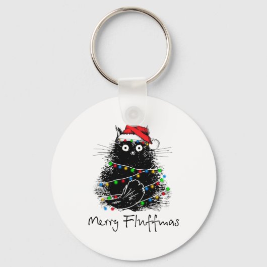 Cat Merry Fluffmas Kattenliefhebber Kerstcadeau Sleutelhanger (Voorkant)