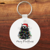 Cat Merry Fluffmas Kattenliefhebber Kerstcadeau Sleutelhanger (Voorkant)