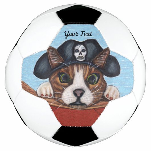 Cat met cared look in Pirate Pet Hangen op boot Voetbal (Voorkant)