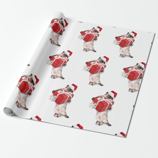 CAT MET CHRISTMAS GIFT CHRISTMAS GIFT WRAP CADEAUPAPIER (Uitgerold)