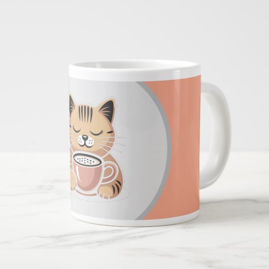 Cat met Coffee Mug | Cozy Cat Lover Gift Grote Koffiekop (Voorkant rechts)