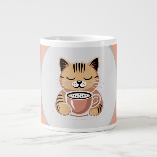 Cat met Coffee Mug | Cozy Cat Lover Gift Grote Koffiekop (Voorkant)