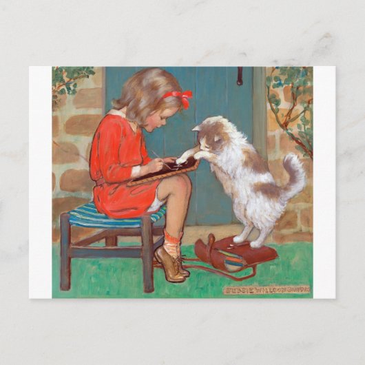 Cat met een meisje, Jessie Willcox Smith Briefkaart (Voorkant)