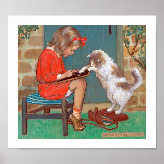 Cat met een meisje, Jessie Willcox Smith Poster (Voorkant)