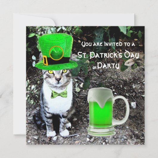 CAT MET GROENE IRISH BEER ST PATRICK'S DAY PARTY KAART (Voorkant)