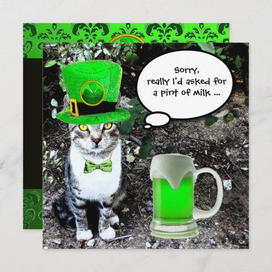 CAT MET GROENE IRISH BEER ST PATRICK'S DAY PARTY KAART (Voorkant / Achterkant)