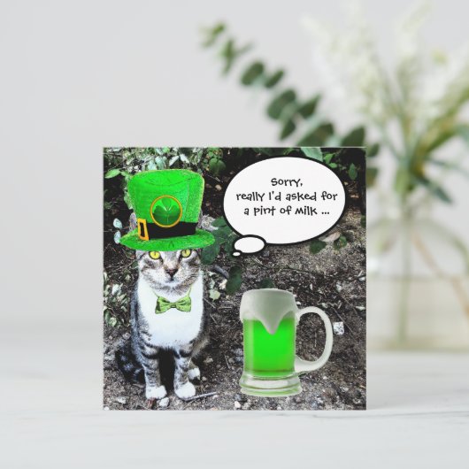 CAT MET GROENE IRISH BEER ST PATRICK'S DAY PARTY KAART (Staand voorkant)