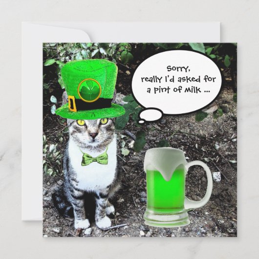 CAT MET GROENE IRISH BEER ST PATRICK'S DAY PARTY KAART (Voorkant)