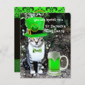 CAT MET GROENE IRISH BEER ST PATRICK'S DAY PARTY KAART (Voorkant / Achterkant)