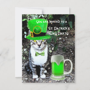 CAT MET GROENE IRISH BEER ST PATRICK'S DAY PARTY KAART
