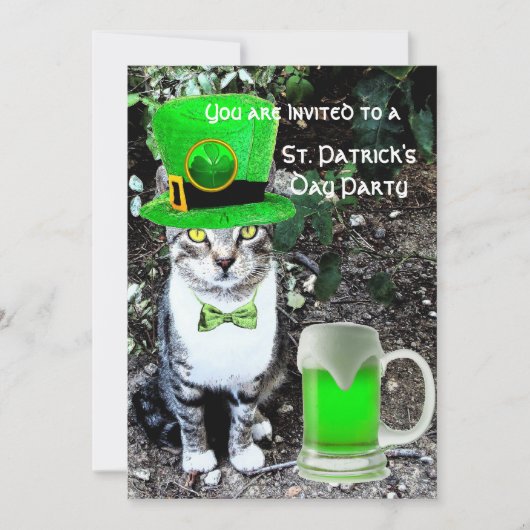 CAT MET GROENE IRISH BEER ST PATRICK'S DAY PARTY KAART (Voorkant)