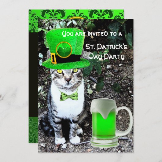 CAT MET GROENE IRISH BEER ST PATRICK'S DAY PARTY KAART (Voorkant / Achterkant)