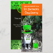 CAT MET GROENE IRISH BEER ST PATRICK'S DAY PARTY KAART (Voorkant / Achterkant)