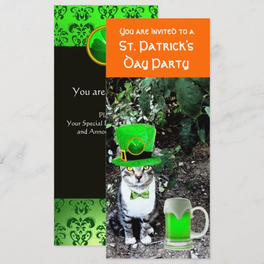 CAT MET GROENE IRISH BEER ST PATRICK'S DAY PARTY KAART (Voorkant / Achterkant)