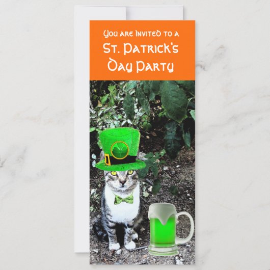CAT MET GROENE IRISH BEER ST PATRICK'S DAY PARTY KAART (Voorkant)