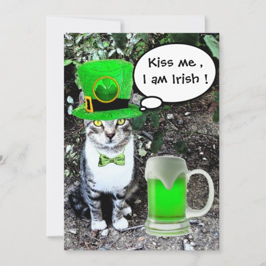 CAT MET GROENE IRISH BEER ST PATRICK'S DAY PARTY KAART (Voorkant)
