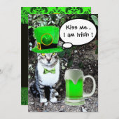 CAT MET GROENE IRISH BEER ST PATRICK'S DAY PARTY KAART (Voorkant / Achterkant)