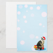 Cat met Kerstmis, lichtorbs op hemelblauw. Briefpapier (Voorkant / Achterkant)