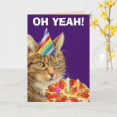CAT MET PIZZA FUNNY BIRTHDAY WENSKAARTEN KAART (Gele Bloem)
