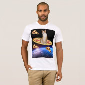 CAT MET PIZZA IN RUIMTE grappige T-shirts (Voorkant volledig)