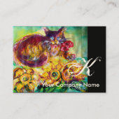 CAT MET RODE RIBBON EN ZONLOWERS MONOGRAM VISITEKAARTJE (Achterkant)