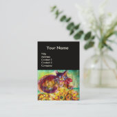 CAT MET RODE RIBBON EN ZONLOWERS MONOGRAM VISITEKAARTJE (Staand voorkant)