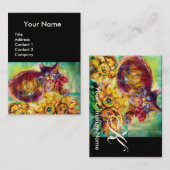 CAT MET RODE RIBBON EN ZONLOWERS MONOGRAM VISITEKAARTJE (Voorkant / Achterkant)