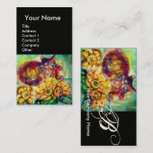 CAT MET RODE RIBBON EN ZONLOWERS MONOGRAM VISITEKAARTJE (Voorkant / Achterkant)