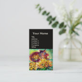 CAT MET RODE RIBBON EN ZONLOWERS MONOGRAM VISITEKAARTJE (Staand voorkant)