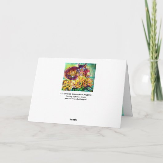 CAT MET RODE RIBBON EN ZONLOWERS Vaderdag Kaart (Achterkant)