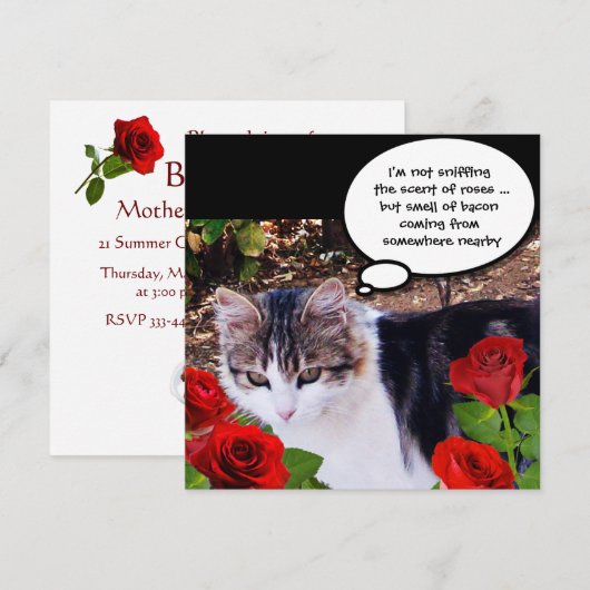 CAT MET ROSES BACON BRUNCH PARTIJ KAART (Voorkant / Achterkant)