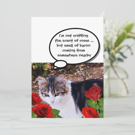 CAT MET ROSES BACON BRUNCH PARTIJ KAART (Staand voorkant)