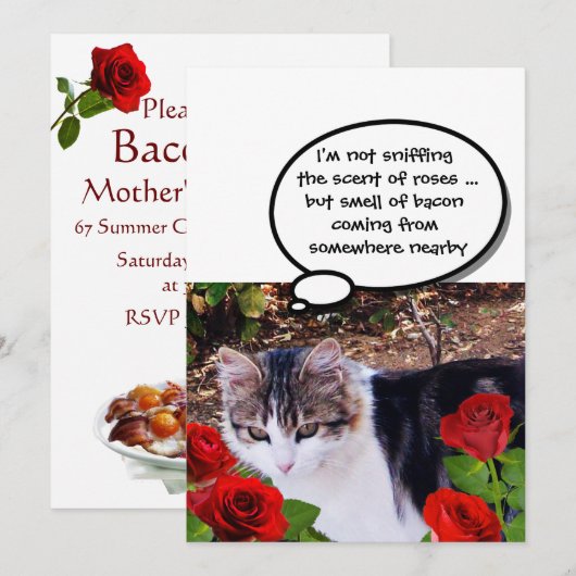 CAT MET ROSES BACON BRUNCH PARTIJ KAART (Voorkant / Achterkant)