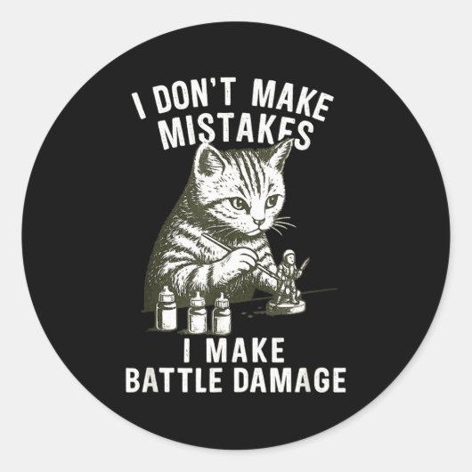 Cat Miniature Painter Battle Damage Funny Miniatur Ronde Sticker (Voorkant)