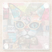Cat Mixed Mixed Paper Collage  Glazen Onderzetter (Achterkant)