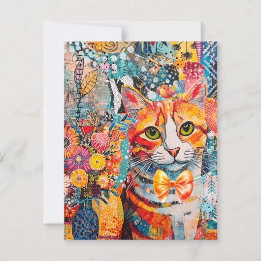 Cat Mixed Mixed Paper Collage Greeting Card Kaart (Voorkant)