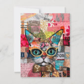Cat Mixed Mixed Paper Collage Greeting Card Kaart (Voorkant)