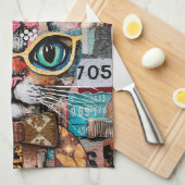 Cat Mixed Mixed Paper Collage Kitchen Towel Theedoek (Quarter Fold)