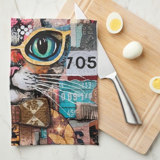 Cat Mixed Mixed Paper Collage Kitchen Towel Theedoek (Quarter Fold)